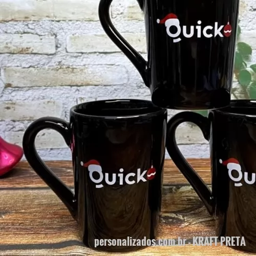 Caneca porcelana personalizada - Caneca em porcelana preta, modelo Kraft, 250 ml.