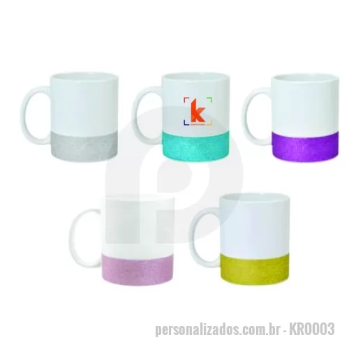 Caneca porcelana personalizada - Caneca de Porcelana 325 ml com base glitter. Consulte cores disponíveis