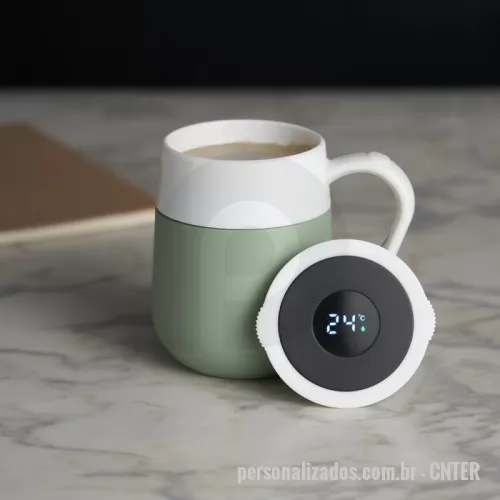 Caneca térmica personalizada - Caneca Térmica 500ml em inox com display LED com termômetro digital na tampa para indicar a temperatura do líquido.