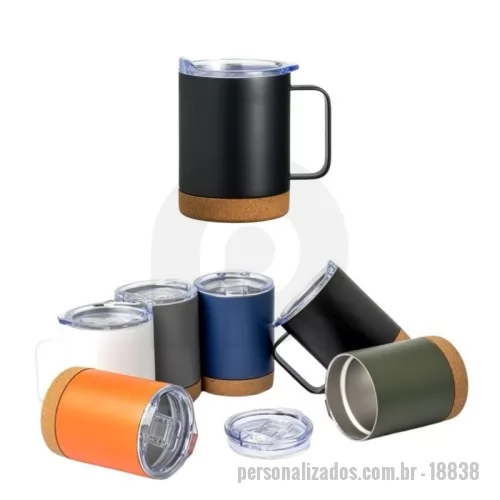 Caneca térmica personalizada - Caneca Térmica de 400ml feita em inox com fundo de cortiça, tampa com bocal e trava de segurança. O item ideal para quem aprecia qualidade e design.