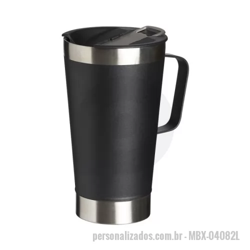 Caneca térmica personalizada - Caneca térmica de inox com capacidade para 500ml. Acompanha uma tampa de plástico e um abridor de garrafas. O abridor fica preso em um encaixe existente na tampa, porém é removível.