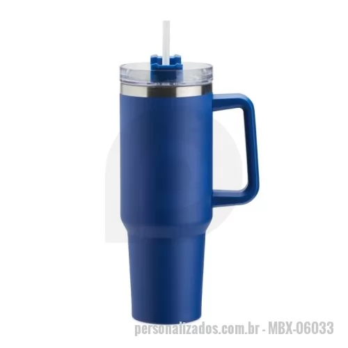Caneca térmica personalizada - Caneca térmica com capacidade de 1,2 litros feita em inox 304 com parede dupla, contém tampa acrílica rosqueável com acesso para canudo e pegador plástico. Acompanha canudo plástico.