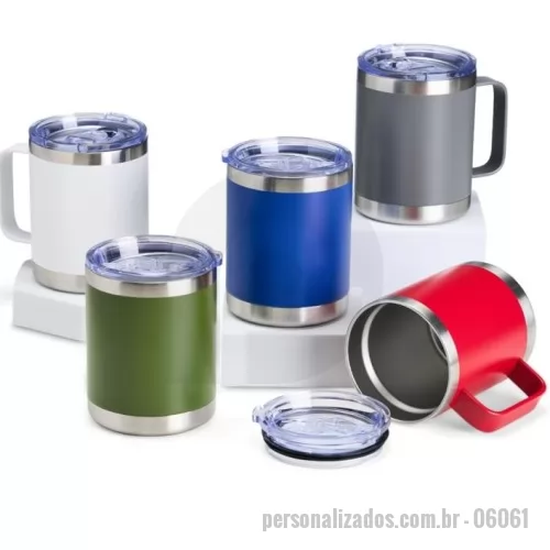 Caneca térmica personalizada - Descrição: Caneca térmica de inox 350ml com parede dupla. Contém tampa acrílica com bocal e trava de segurança.  Altura :  11,6 cm  Largura :  11,9cm  Circunferência :  27,6 cm