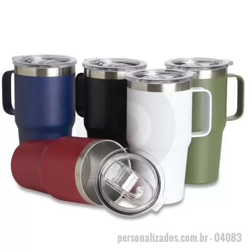 Caneca térmica personalizada - Descrição: Caneca térmica de Inox com capacidade para 700ml. Acompanha uma tampa de plástico transparente .  Altura :  17,5cm  Largura :  11,5cm  Circunferência :  28,3cm