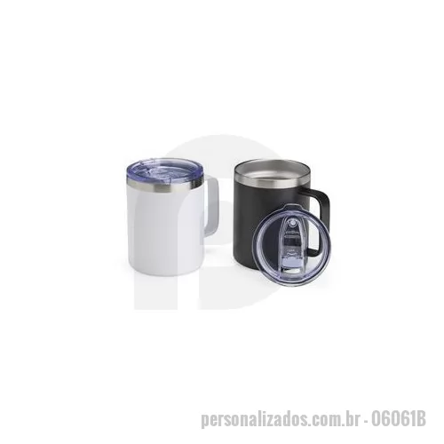 Caneca térmica personalizada - Caneca térmica de inox 350 ml com parede dupla. Contém tampa acrílica com bocal e trava de segurança. Altura : 11,4 cm Largura : 12 cm Circunferência : 27,9 cm Peso aproximado g : 267