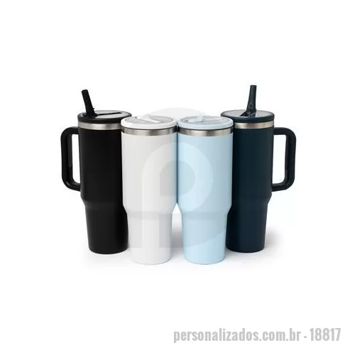 Caneca térmica personalizada - Caneca térmica com capacidade de 1,2 litros em inox 304 com parede dupla. Possui tampa acrílica rosqueável e bico flexível integrado para uso com o canudo. Conta com um prático pegador de plástico e acompanha canudo. Altura : 26,2 cm Largura : 14,8 c