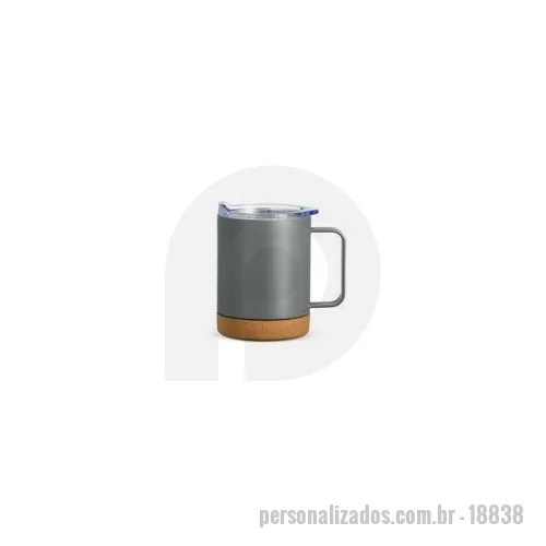 Caneca térmica personalizada - Caneca Térmica de 400 ml feita em inox com fundo de cortiça, tampa com bocal e trava de segurança. O item ideal para quem aprecia qualidade e design. Altura : 12,3 cm Largura : 8,6 cm Circunferência : 27,7 cm Peso aproximado g : 305