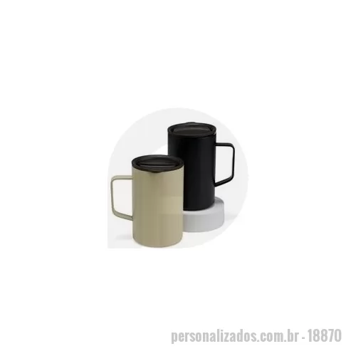 Caneca térmica personalizada - A caneca perfeita para saborear suas bebidas com estilo! Feita em inox, com parede dupla e capacidade de até 350 ml, possui um design moderno e suas cores foscas permitem uma fácil adaptação com os ambientes e decorações. Altura : 11,9 cm Largura : 1