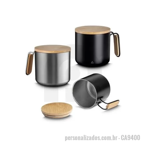 Caneca térmica personalizada - Caneca térmica personalizada com tampa de madeira é um brinde personalizado diferenciado.