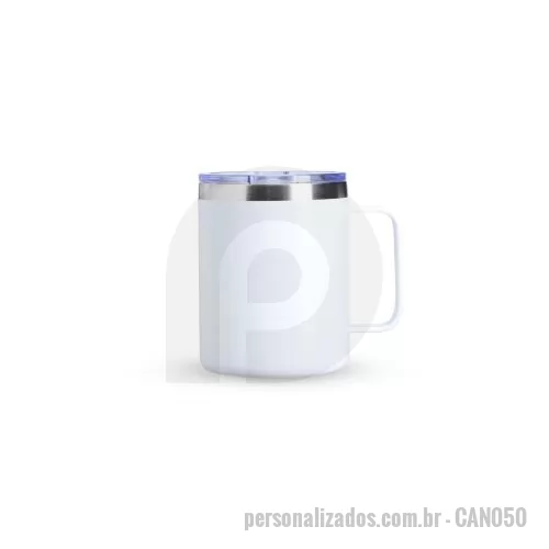 Caneca térmica personalizada - Caneca térmica de inox com capacidade de 350ml, estrutura de parede dupla e tampa acrílica com bocal e trava de segurança. Seu formato compacto facilita o uso no escritório, em casa ou durante pequenos deslocamentos, mantendo a bebida protegida com m