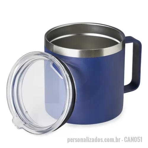 Caneca térmica personalizada - Caneca térmica de inox com capacidade de 450ml, estrutura de parede dupla e tampa transparente com acesso ao bocal, oferecendo praticidade para o consumo de bebidas no dia a dia. Seu acabamento fosco com detalhe metálico na borda traz um visual moder