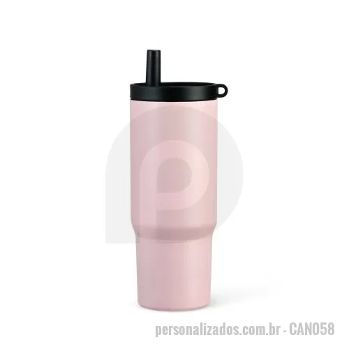 Caneca térmica personalizada - Caneca térmica em inox 304 com capacidade de até 750ml, pintura eletrostática, parede dupla e vedação a vácuo, desenvolvida para conservar a temperatura dos líquidos por mais tempo. Possui alça lateral em plástico, tampa rosqueável com acesso para ca