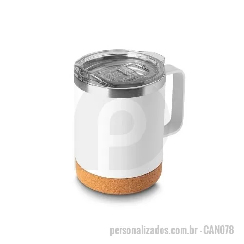 Caneca térmica personalizada - Caneca térmica produzida em aço inox, com capacidade de 350ml e estrutura de parede dupla que contribui para conservar a temperatura da bebida por mais tempo. A tampa transparente possui abertura deslizante para o bocal, permitindo beber com praticid