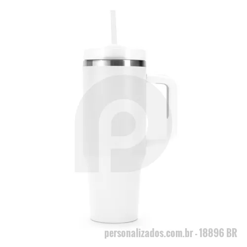Caneca térmica personalizada - Caneca térmica com capacidade de 1,2 litros feita em  inox 304 com parede dupla, contém tampa acrílica rosqueável com acesso para canudo e pegador plástico com aderência emborrachada. Acompanha canudo plástico.