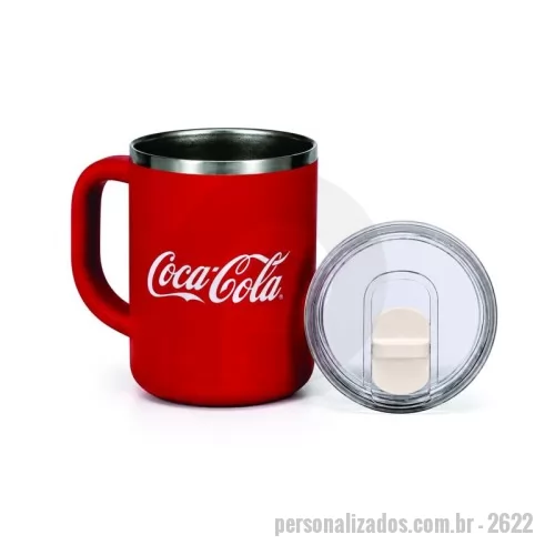 Caneca térmica personalizada - Caneca térmica de 500ml em aço inox, com parede dupla, acabamento colorido, alça lateral e tampa transparente com sistema de fechamento. Ideal para café, chá, bebidas quentes ou frias. Excelente opção de brinde corporativo personalizado para empresas, eventos, campanhas e ações promocionais.