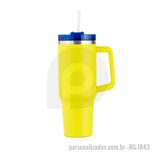 Caneca térmica personalizada - Caneca térmica 1,2 litros em inox 304 com parede dupla, tampa acrílica rosqueável com acesso para canudo e pegador plástico. Acompanha canudo.