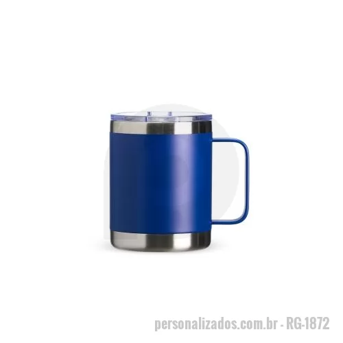 Caneca térmica personalizada - Caneca térmica de inox 350ml com parede dupla. Tampa acrílica com bocal e trava de segurança.