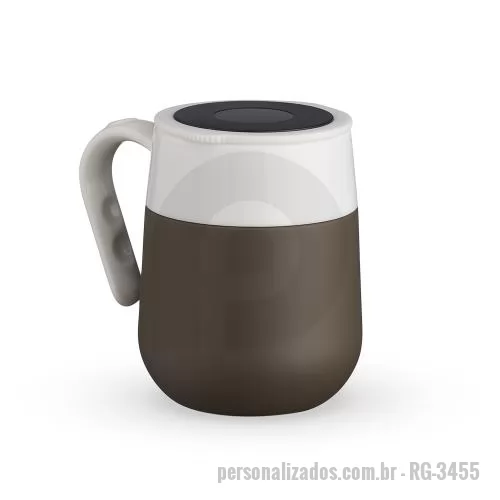 Caneca térmica personalizada - Caneca térmica 500ml. Tampa de pressão com termômetro digital e painel LED. Parede dupla, interior inox 304, exterior inox 201 com pintura spray.