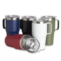 Caneca térmica de Inox com capacidade para 700ml. Acompanha uma tampa de plástico transparente .