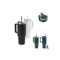 Copo de viagem de grande dimensão para se manter hidratado durante o dia sem a necessidade de recargas constantes. Composto em aço inox 91% reciclado, com parede dupla isolada a vácuo e acabamento em mate. Este copo pode ser utilizado de duas maneira