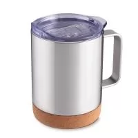 Caneca térmica com capacidade de 350ml, fabricada em aço inox com acabamento brilhoso, parede dupla e isolamento a vácuo para auxiliar na conservação da temperatura das bebidas. A tampa plástica possui anel de silicone para vedação, enquanto a alça l