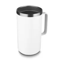 Caneca térmica com capacidade de 750ml, produzida em aço inox com parede dupla e isolamento a vácuo, estrutura que auxilia na conservação da temperatura das bebidas. A superfície externa recebe pintura a pó, oferecendo acabamento uniforme e visual co