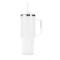 Caneca térmica com capacidade de 1,2 litros feita em  inox 304 com parede dupla, contém tampa acrílica rosqueável com acesso para canudo e pegador plástico com aderência emborrachada. Acompanha canudo plástico.