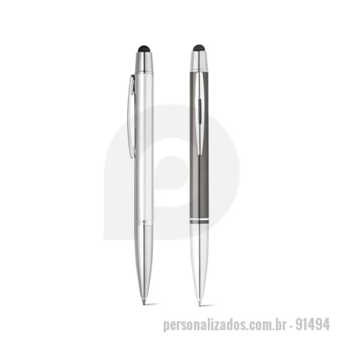 Caneta de alumínio personalizada - Caneta esferográfica em alumínio com mecanismo twist, ponteira touch e clipe de metal. Escrita em azul até 1,5 km. ø11 x 135 mm