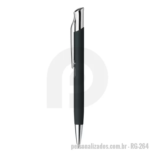 Caneta de alumínio personalizada - Caneta esferográfica em alumínio com acabamento emborrachado e clipe de metal. Escrita em azul até 1.5 km.