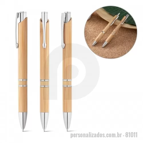 Caneta de bambu personalizada - Esferográfica em bambu com clipe de metal. Até 1,5 km de escrita. ø11 x 141 mm
