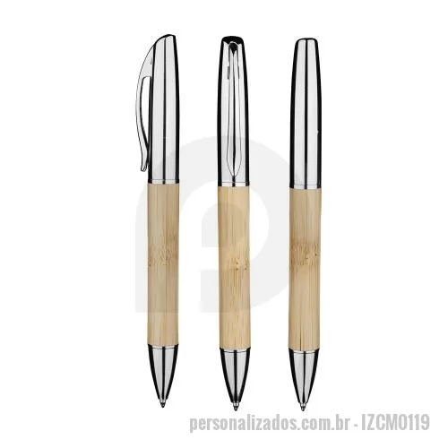 Caneta de bambu personalizada - Caneta corpo de bambu com detalhes em metal.