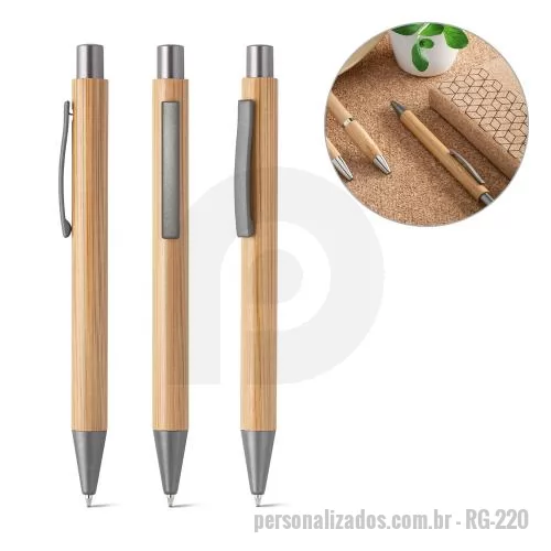 Caneta de bambu personalizada - Caneta esferográfica em bambu com clipe de metal. Escrita em azul até 1.5 km.
