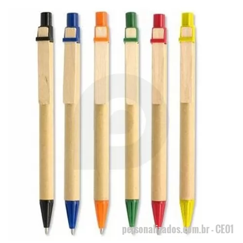 Caneta ecológica personalizada - Canetas reciclável para preservação do ecossistema, clip de madeira reflorestada e ponteira em plástico. Material 100% reciclado.