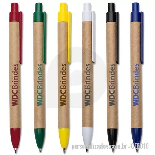 Caneta ecológica personalizada - Caneta ecológica de papelão com detalhes coloridos. 