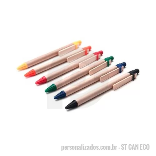 Caneta ecológica personalizada - Caneta Reciclada Personalizada, Disponível em seis opções de cores, a caneta reciclada personalizada conta com ponteira em plástico e clipe em madeira reflorestada, sendo perfeita na divulgação de marcas em ações promocionais, eventos e feiras susten
