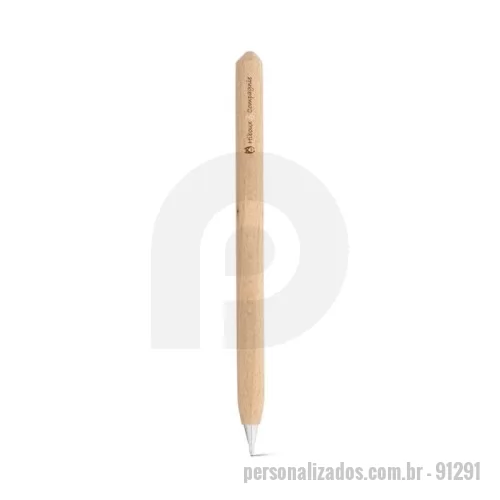 Caneta ecológica personalizada - Esferográfica em madeira com tampa transparente. Escrita em azul. A cor e o resultado da impressão nos materiais naturais pode variar entre produtos. ø10 x 150 mm