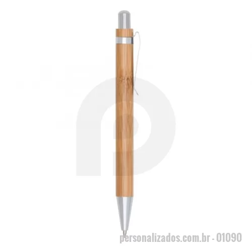 Caneta ecológica personalizada - Caneta Ecológica de BambuCaneta Ecológica de Bambu 01090 Caneta Ecológica de Bambu   Caneta de bambu com clipe metálico, carga esferográfica azul 1.0 mm e acionamento por clique.