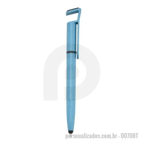 Caneta ecológica personalizada - Caneta Fibra de Bambu Touch com Suporte
