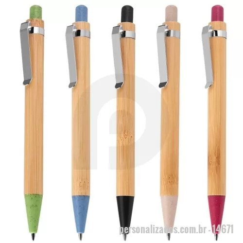 Caneta ecológica personalizada - Caneta ecológica Personalizada - 14671 - Caneta de bambu. Carga esferográfica azul e acionamento por clique. - 179220 - Caneta ecológica