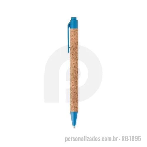 Caneta ecológica personalizada - Caneta de cortiça com detalhes em palha de trigo, carga esferográfica azul 1.0mm e acionamento por clique.    OBS.: PEDIDOS MÍNIMO DE 50 PEÇAS!