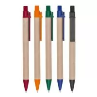 Descrição: Caneta de papelão com detalhes plásticos, carga esferográfica azul 1.0 mm e acionamento por clique.   OBS.: PEDIDOS MÍNIMO DE 50 PEÇAS!  Altura :  14 cm  Largura :  1,5 cm  Medidas aproximadas para gravação (CxL):  3,7 cm x 0,7 cm