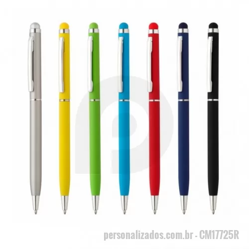Caneta emborrachada personalizada - Caneta esferográfica de metal escrita em azul, emborrachada, touch 