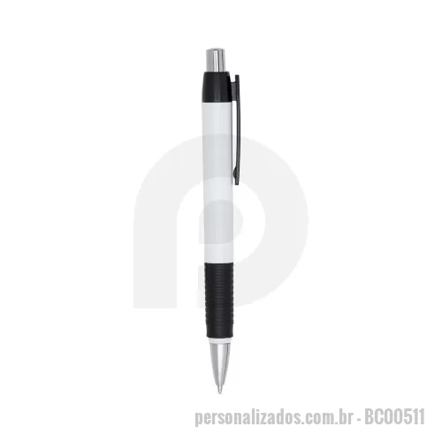 Caneta emborrachada personalizada - Caneta plástica com detalhe emborrachado