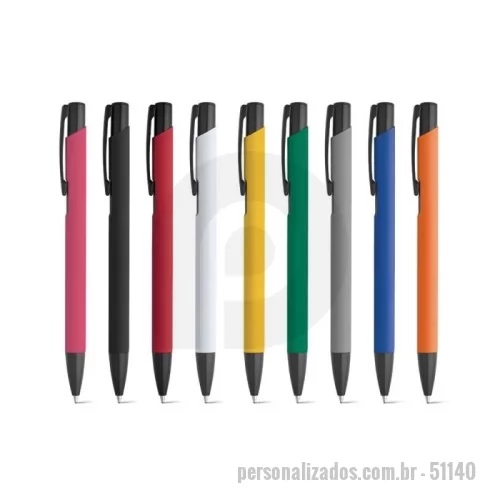 Caneta emborrachada personalizada - Esferográfica. Alumínio. Acabamento emborrachado. 1,5km de escrita.  ø10 x 137 mm
