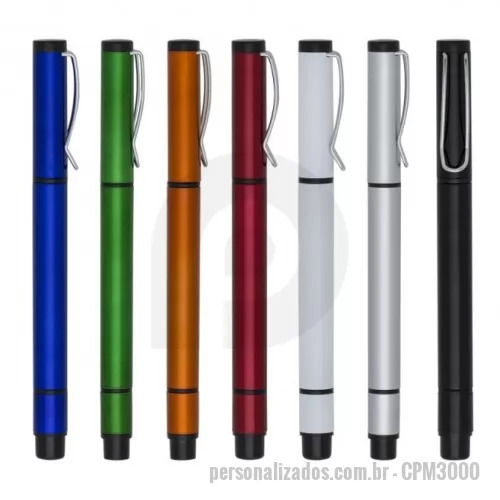 Caneta marca texto personalizada - Caneta marca texto Personalizada - CPM3000 - Caneta plástica com marca texto amarelo e carga esferográfica azul, ambas com tampas protetoras - 153948 - Caneta marca texto