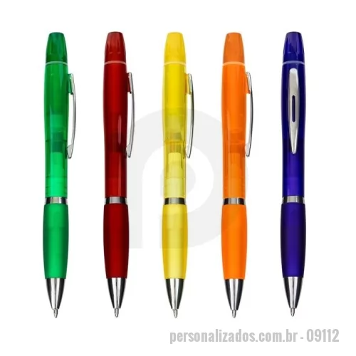 Caneta marca texto personalizada - Caneta Plástica com Marca-Texto