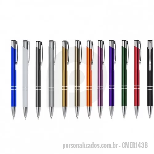Caneta metálica personalizada - Caneta metálica Personalizada - CMER143B - Caneta metálica com carga esferográfica azul e acionamento por clique. - 153952 - Caneta metálica