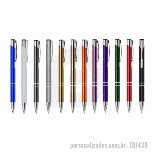 Caneta metálica personalizada - Caneta metálica com carga esferográfica azul e acionamento por clique.