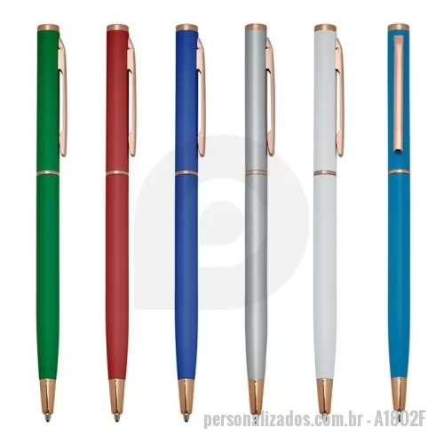 Caneta metálica personalizada - Caneta metálica com carga esferográfica azul e acionamento por rotação.