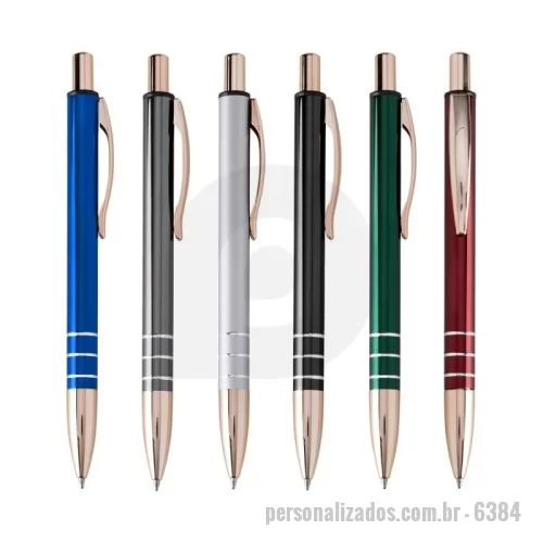 Caneta metálica personalizada - Caneta metálica com carga esferográfica azul 1.0mm e acionamento por clique.